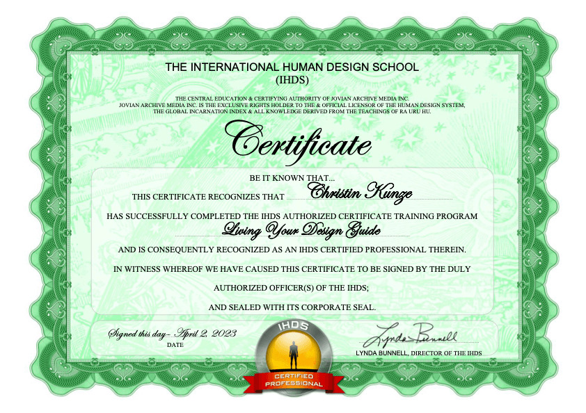 Human Design Christin Kunze LYDG Certificate - Human Design